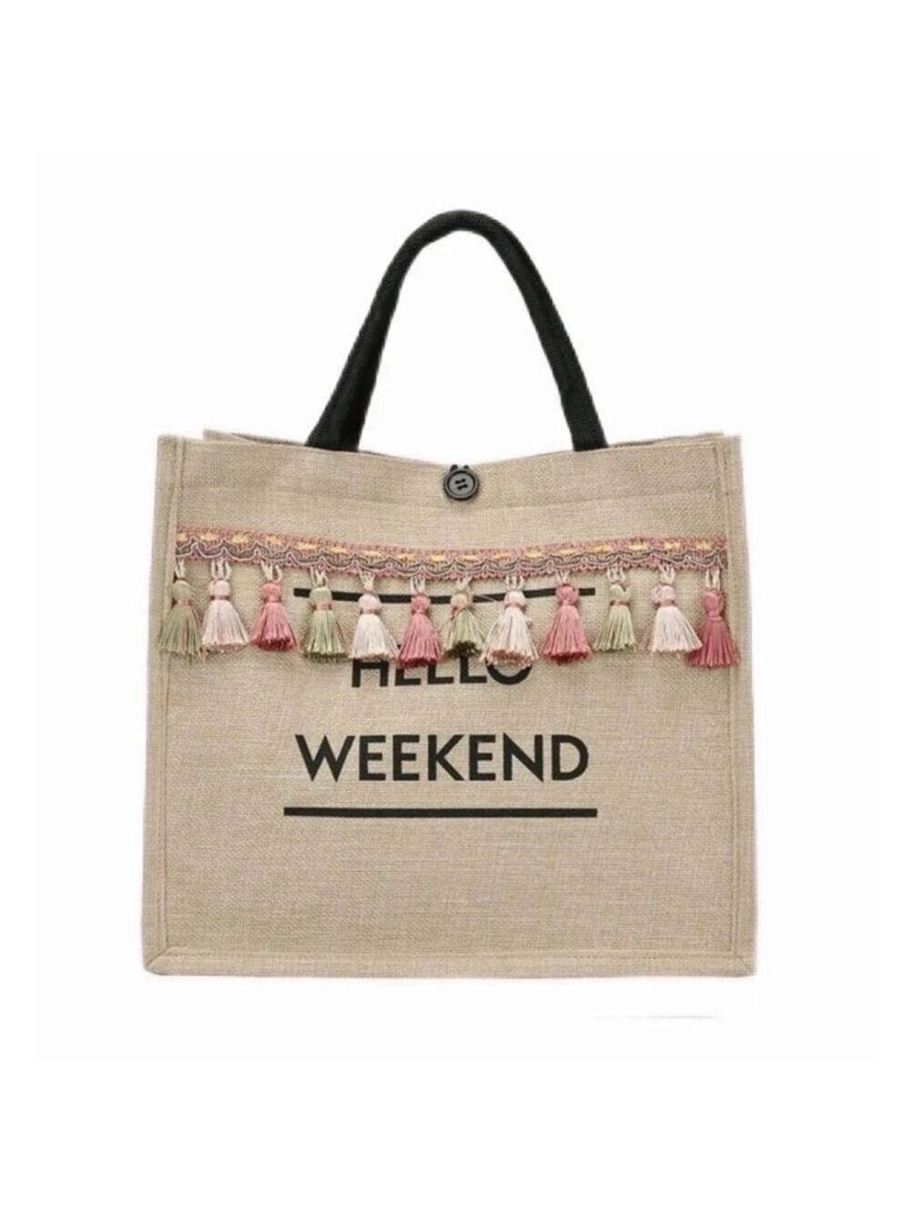 Hello Weekend Bag Tote Bag One Size Beige